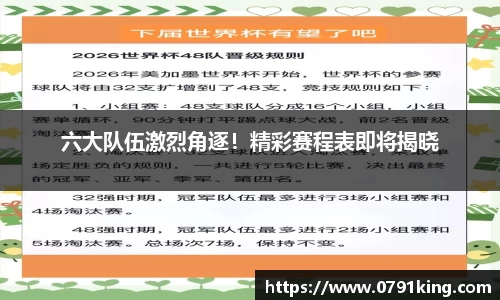 六大队伍激烈角逐！精彩赛程表即将揭晓